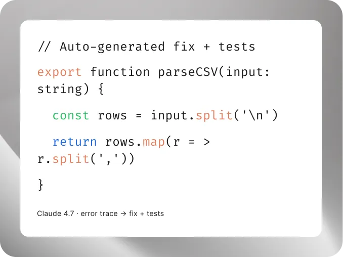 Auto-generated fix and tests in a code block